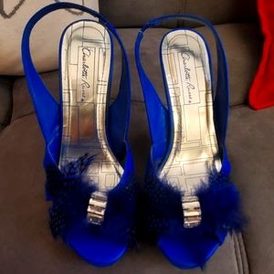 Feather peep toe heels